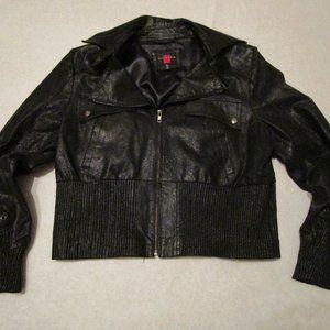 Genuine leather jacket, cropped biker style L/XL EUC